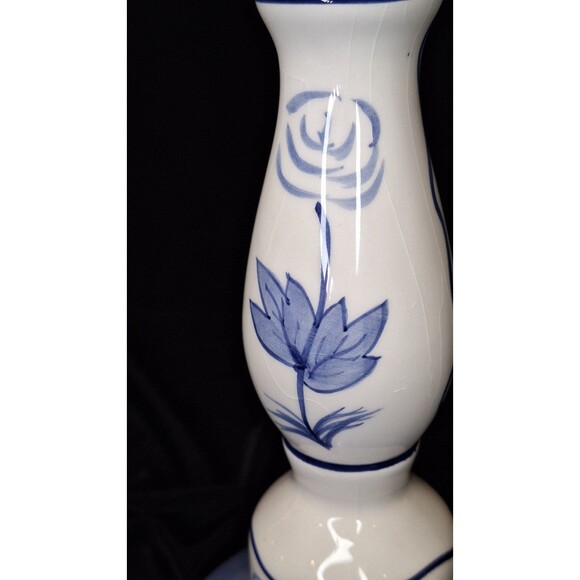 Set of 2 Candle Holders Blue Floral Design Possibly Lillian Vernon, Not Marked - Picture 6 of 12